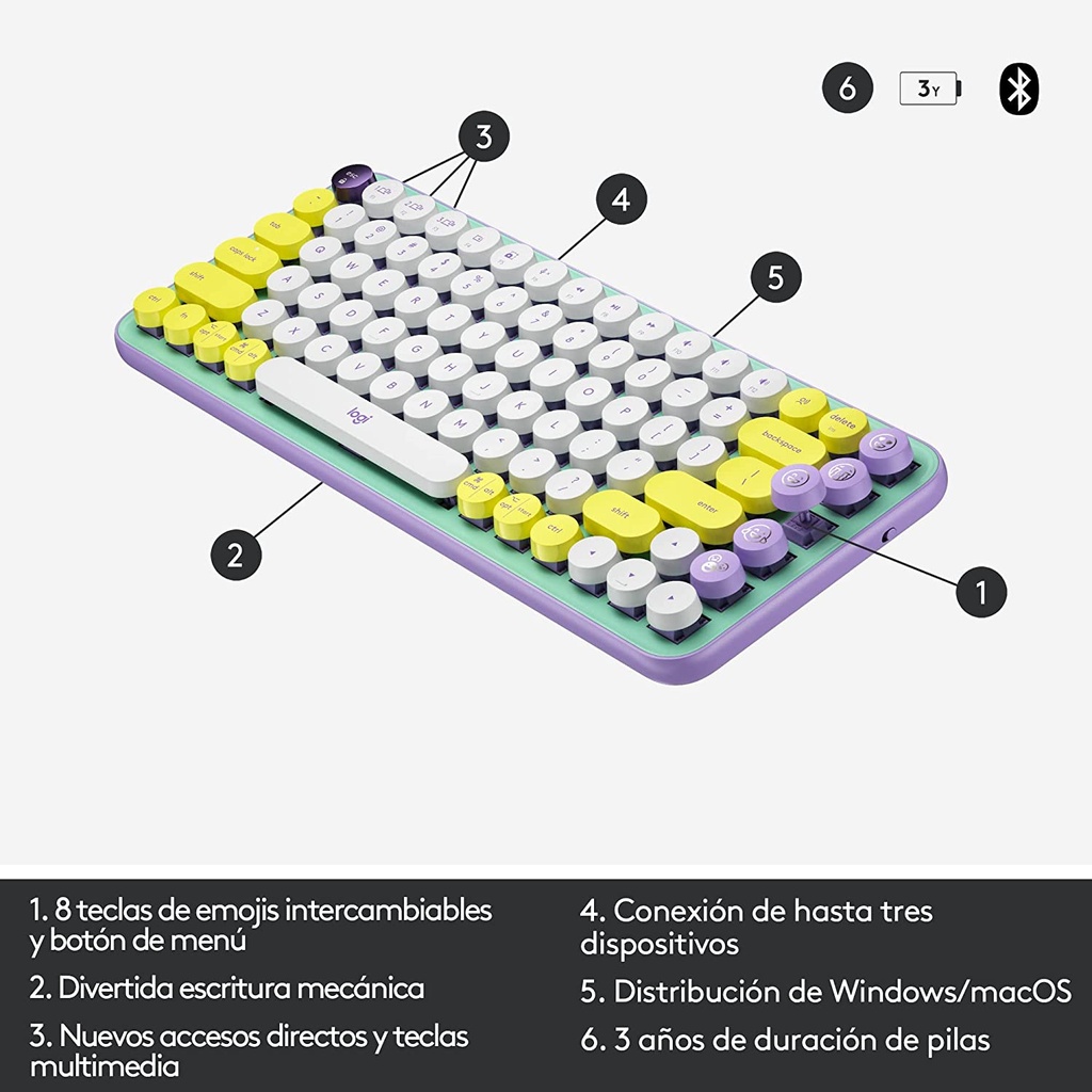 Teclado Mecánico Bluetooth Logitech Pop Keys Daydream Morado