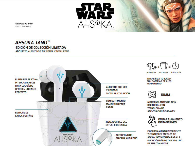 Audífonos Bluetooth Primus Arcus220 Edición Star Wars Ahsoka Tano