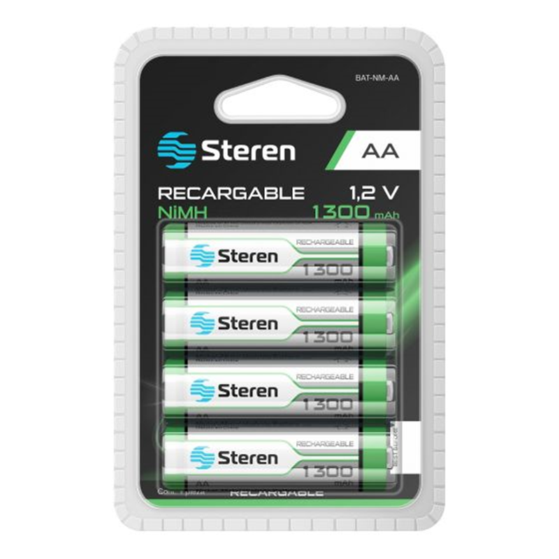 Paquete de 4 Baterías Steren Recargables AA NiMH de 1,300 mAh