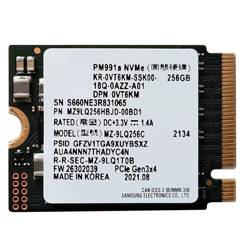 Unidad de Estado Sólido M.2 NVMe 2230 Samsung de 256 GB