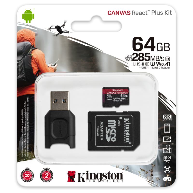 ​Memoria MicroSDXC UHS-II Kingston Canvas React Plus Kit de 64 GB